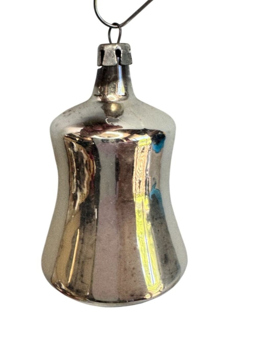 Antique Poland Mercury Glass Silver Bell Ornament Silver 3"